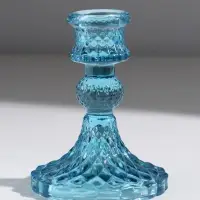 Стеклянный подсвечник на 1 свечу &laquo;Женева&raquo;, d=2.2 см, синий, 10.5&times;7.7&times;7.7 см