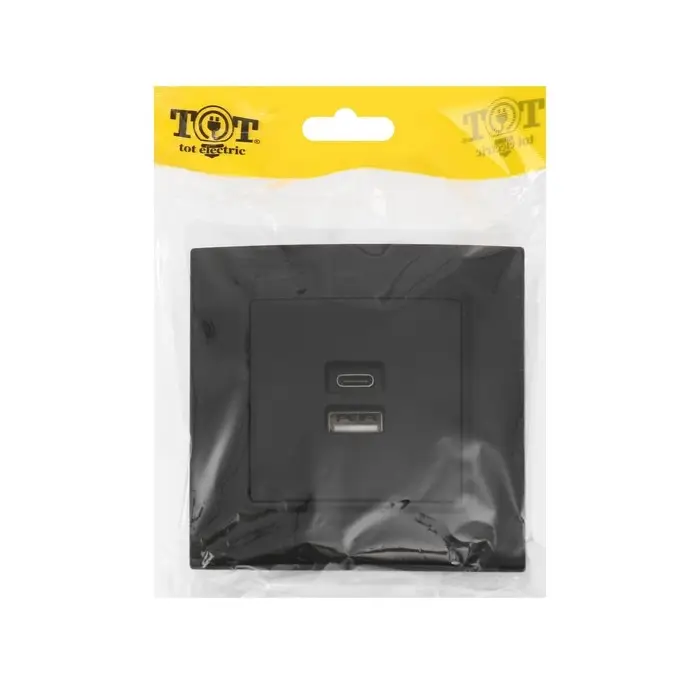 Розетка TOT Elegant, 5 В, 2.1 A, разъёмы USB-A + USB-C, скрытая, чёрная