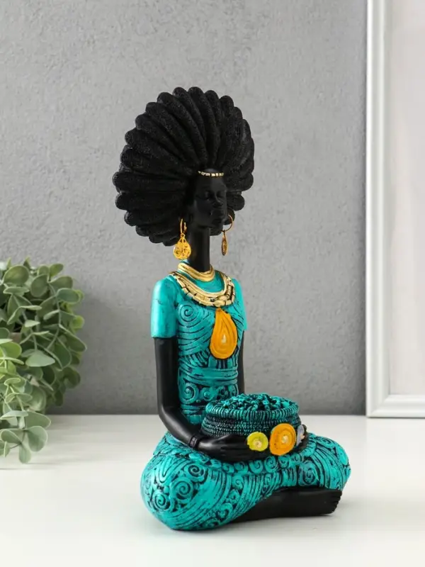 Сувенир полистоун  Сувенир полистоун "Африканка в бирюзовом наряде" чёрный 14,5х10х26,5 см