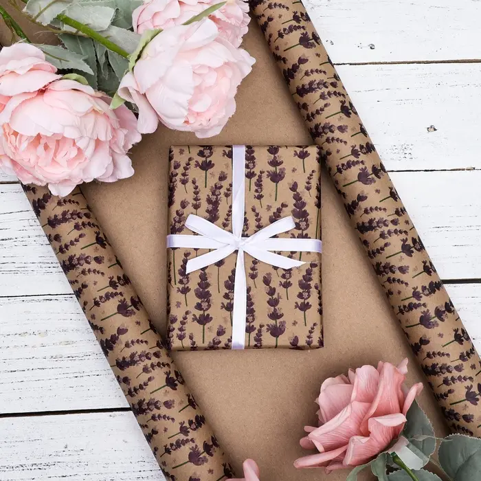 Бумага упаковочная, крафт бурый &laquo;Фиолетовые цветы&raquo;, 50&times;70 см