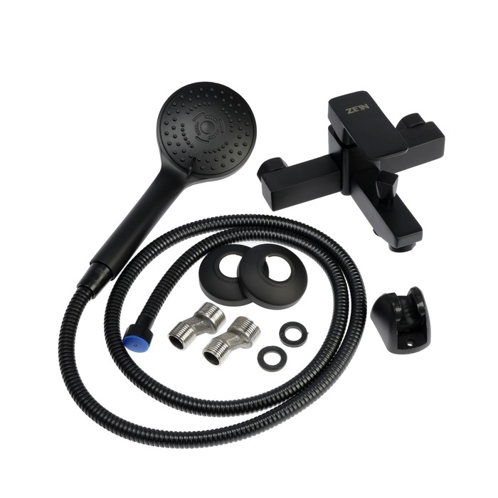 Смеситель для ванны ZEIN Z3843, однорычажный, душевой набор, лейка 5 режимов, черный Смеситель для ванны ZEIN Z3843, однорычажный, душевой набор, лейка 5 режимов, черный