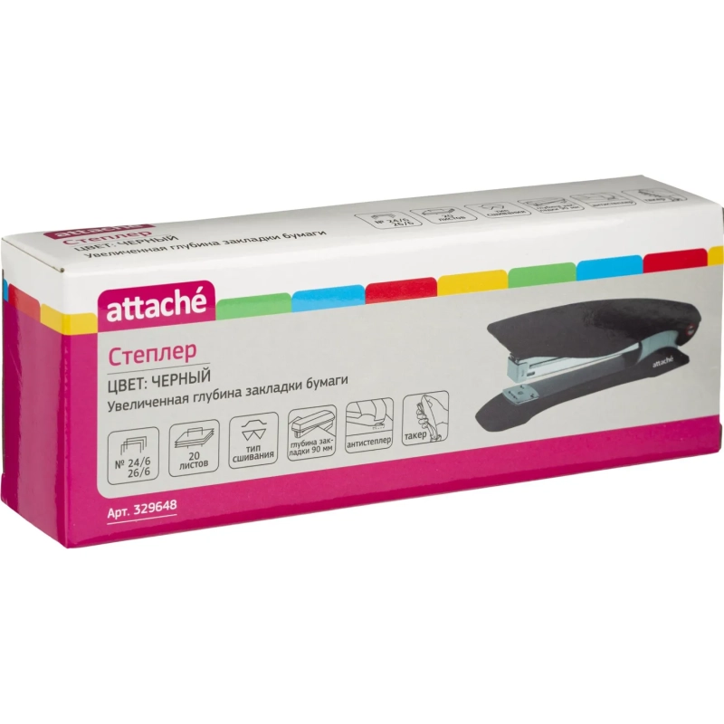 Степлер Attache №24/6 до 20л. увелич. глубина закладки черн антистеп