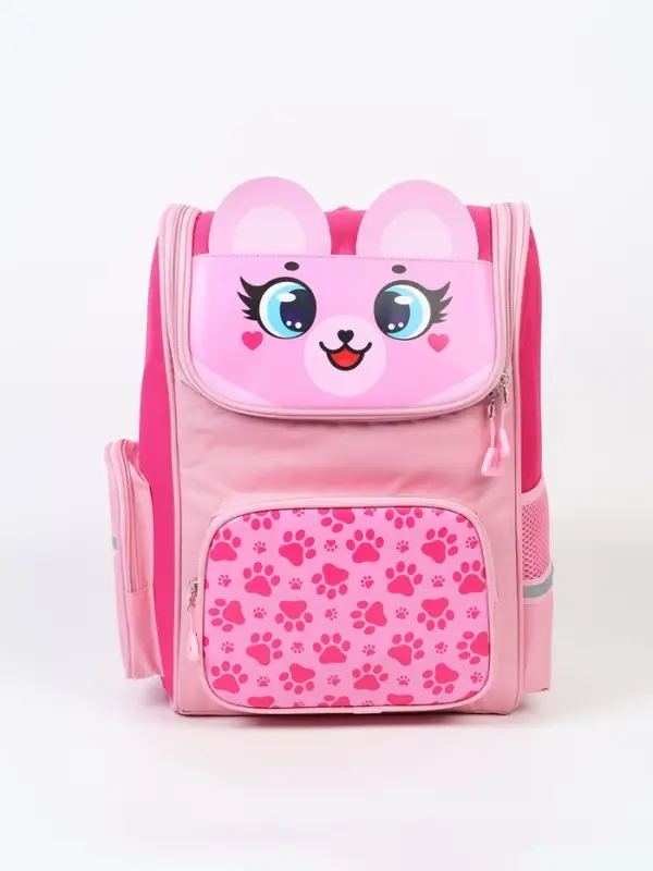 Ранец с эргономичной спинкой квадратный с доп. элементами "Мишка"