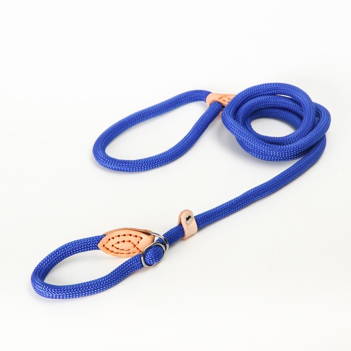 Поводок-удавка 150 х 1,2 см, полиэстер и натуральная кожа, синий Поводок-удавка 150 х 1,2 см, полиэстер и натуральная кожа, синий