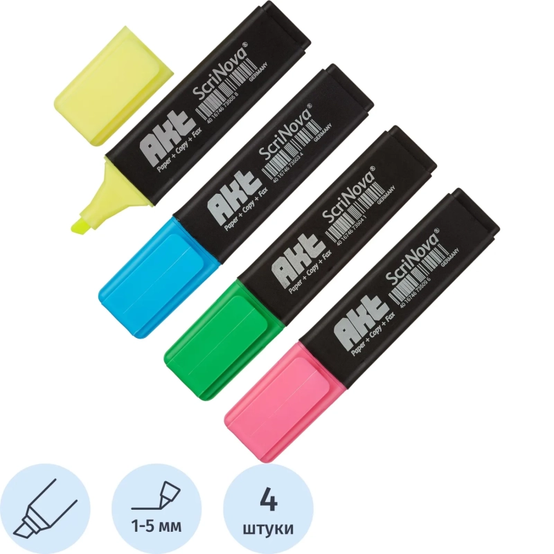Набор текстовыделителей ScriNova Akt набор 4 цв. 1-5 мм