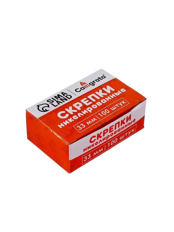 Скрепки 33 мм никелированные в картонной коробке 100 штук