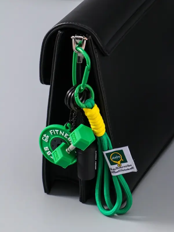 Брелок резина, текстиль с карабином "Гантеля, диск и бутылка" зелёный 14,5х4,5х2,2 см