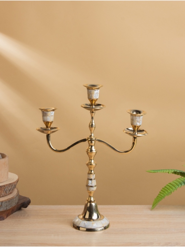 Подсвечник на 3 свечи, латунь с перламутром 9х27,5х29 см 691 гр