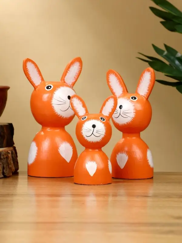 Набор сувенирный «Зайки», h=15 см, h=13 см, h=10 см, дерево, оранжевый