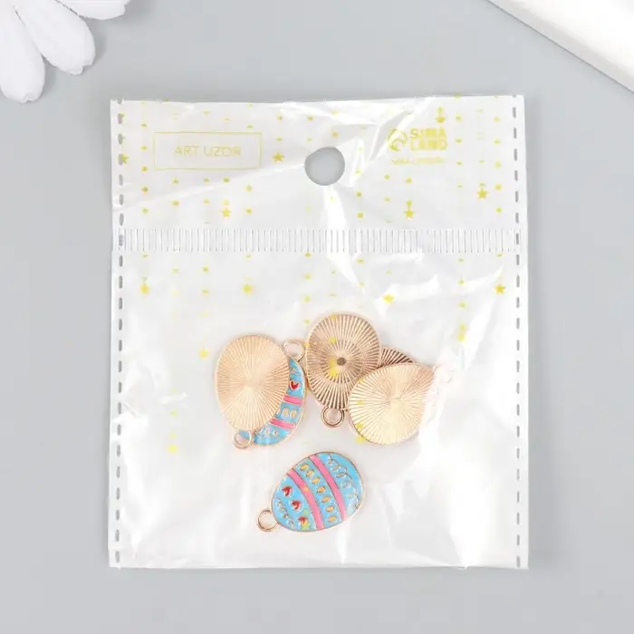 Декор для творчества металл, эмаль "Голубое яйцо с сердечками" 1,4х2,2 см