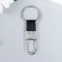 Брелок металл "Карабин полуовал вставка из искусственной кожи" чёрный 8,2х3,2 см