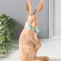 Сувенир полистоун "Заяц с большим голубым бантом в белый горох" 11,5х9х25,5 см