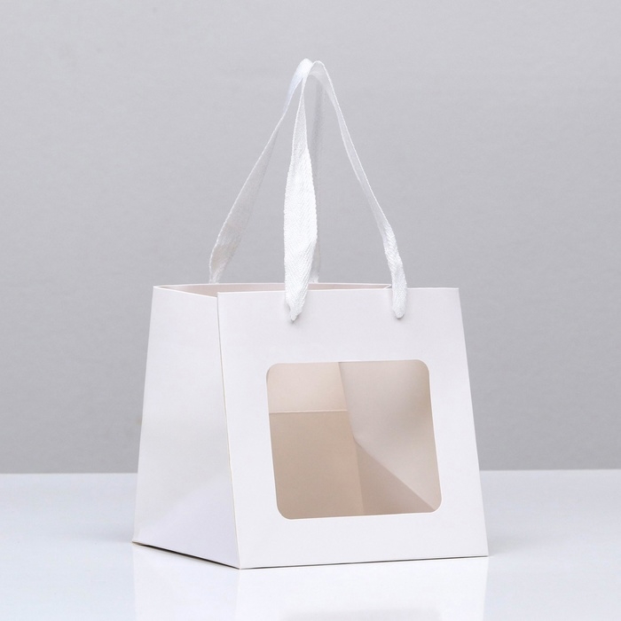 Пакет подарочный, крафт, с окном, «Белый», 15 х 15 х 15 см Пакет подарочный, крафт, с окном, «Белый», 15 х 15 х 15 см