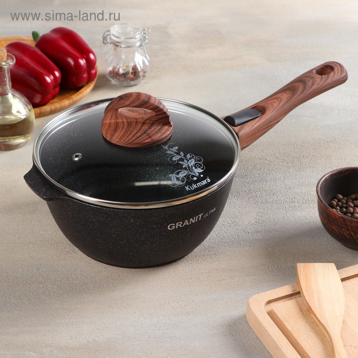 Ковш Grаnit ultrа, 2,2 л, d=21 см, стеклянная крышка, съёмная ручка, антипригарное покрытие Ковш Grаnit ultrа, 2,2 л, d=21 см, стеклянная крышка, съёмная ручка, антипригарное покрытие