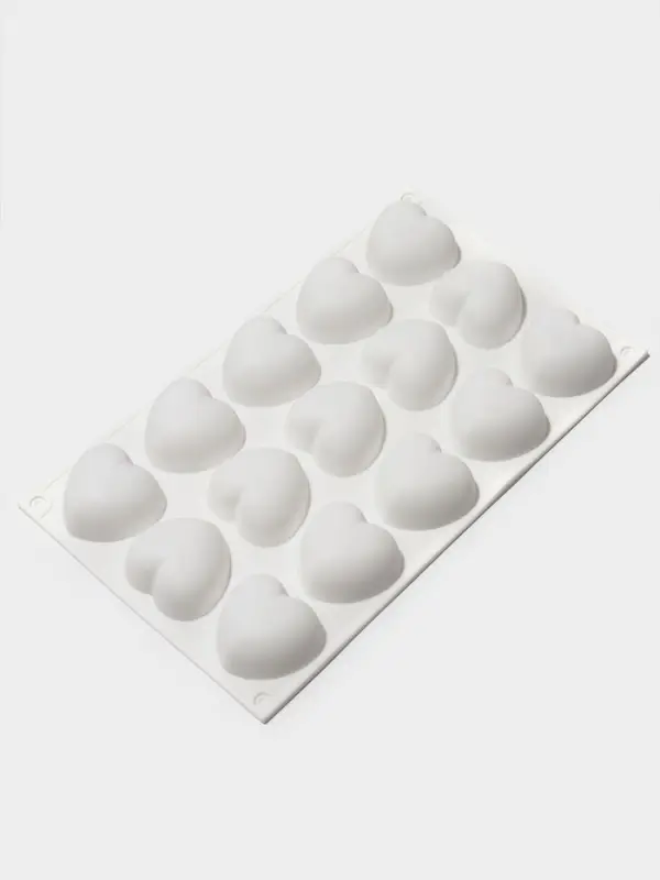 Форма для муссовых десертов и выпечки KONFINETTA &laquo;Сердца&raquo;, 29.8&times;17.3&times;2.5 см, 15 ячеек (5&times;4.6 см), силикон, белая