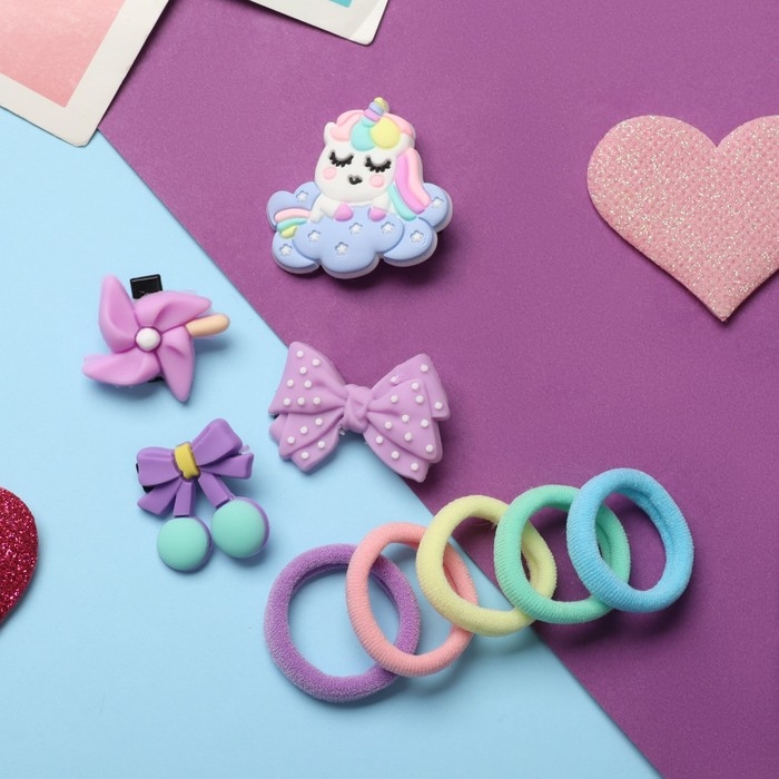 Набор для волос Набор для волос "Выбражулька" (10 резинок,4 зажима) единорожка, микс