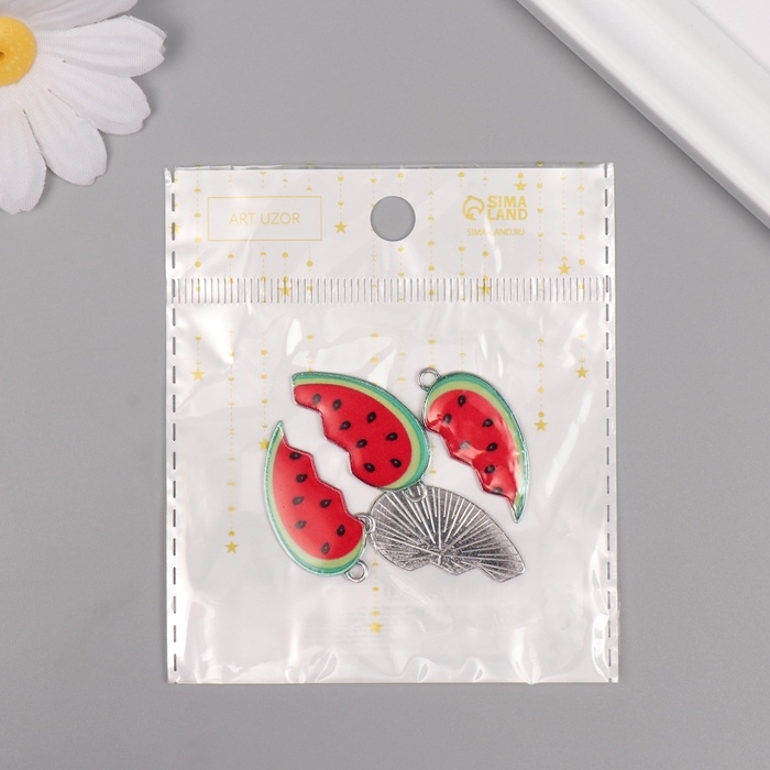 Декор для творчества металл, эмаль Декор для творчества металл, эмаль "Арбузное сердце" набор 2 шт 3х2,8 см