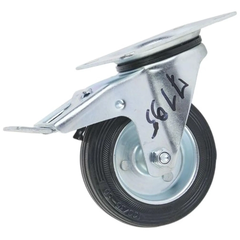 Колесо для тележки поворот усиленное резина SRCB 42 100мм с тормоз 1027195