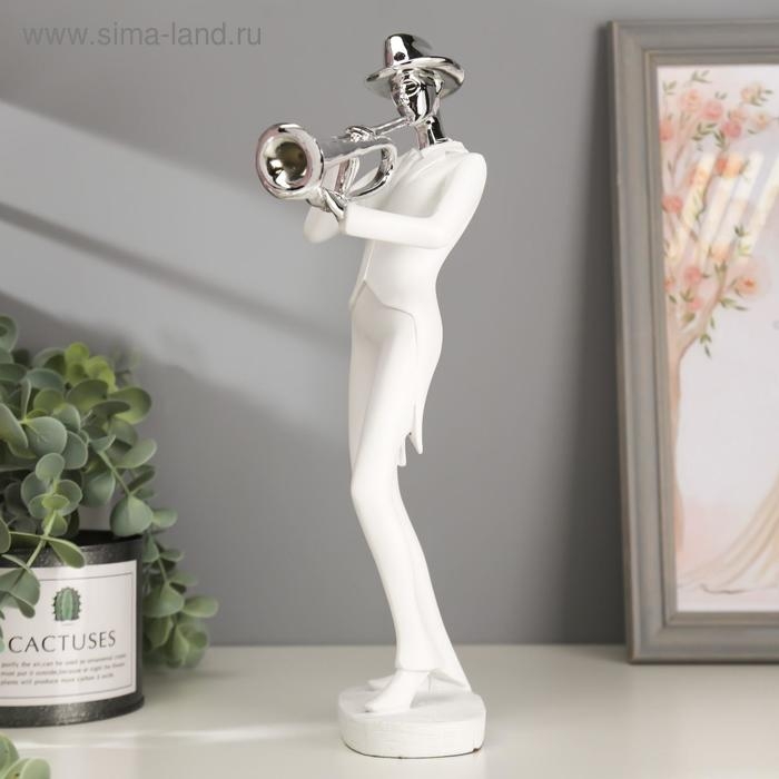 Сувенир полистоун  Сувенир полистоун "Музыкант с саксофоном" белый с серебром 29,5х10,5х13,5 см