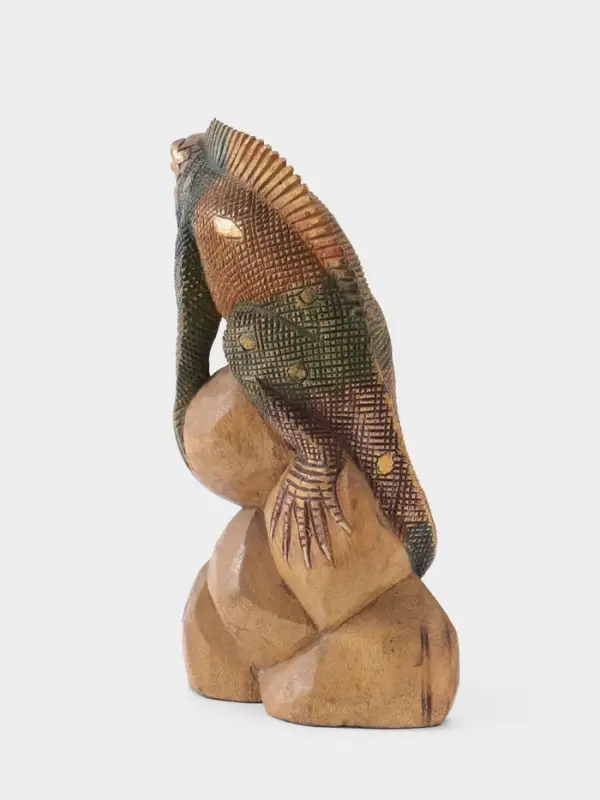 Сувенир "Ящерица" дерево Суар, 17х9х30 см, цв. золотисто-зелёный