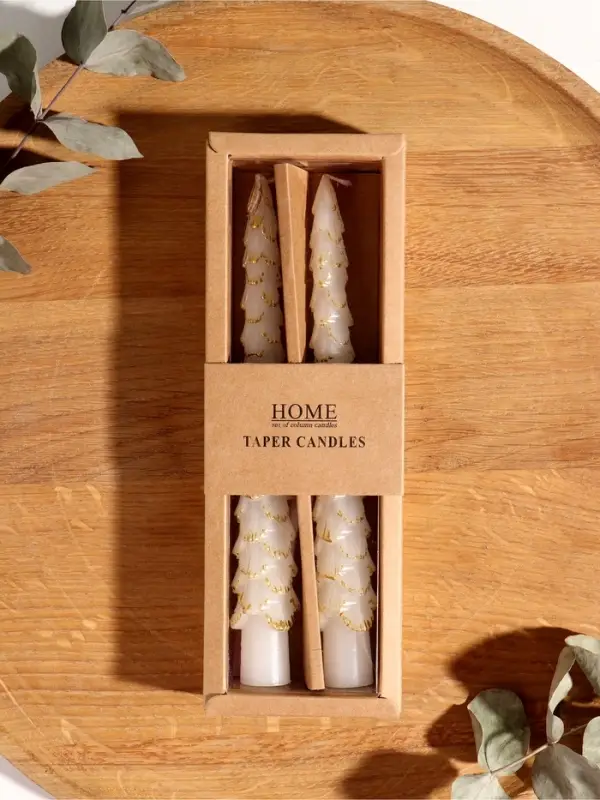 Набор новогодних свечей Набор новогодних свечей "Ель" 1,9х1,9х20 см, 2 шт, белый с золотом