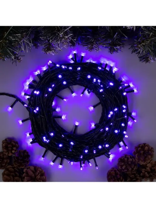 Гирлянда &laquo;Нить&raquo; 20 м, IP20, тёмная нить, 200 LED, свечение фиолетовое, 8 режимов, 220 В