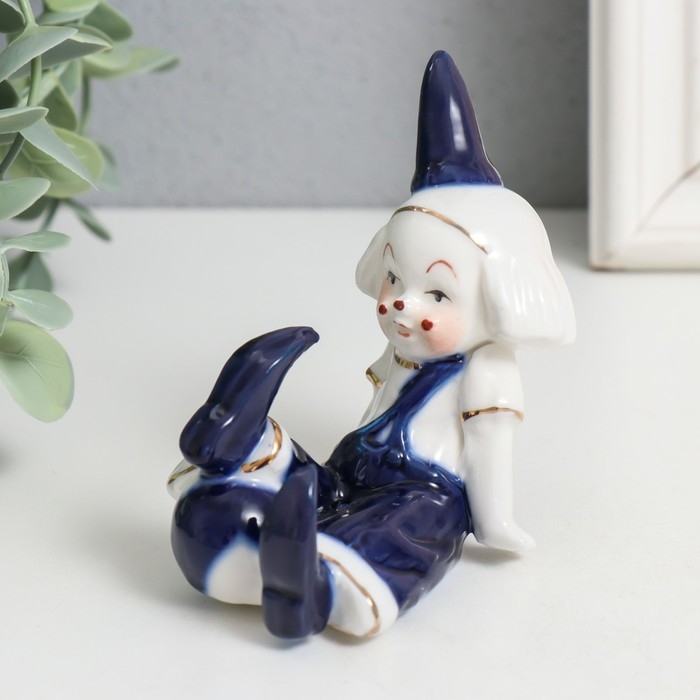 Сувенир керамика  Сувенир керамика "Маленький клоун в колпаке с мячом" кобальт 8,5х5х7 см