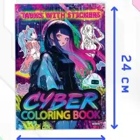 Раскраска с заданиями CYBER anime, на английском языке, 50 наклеек