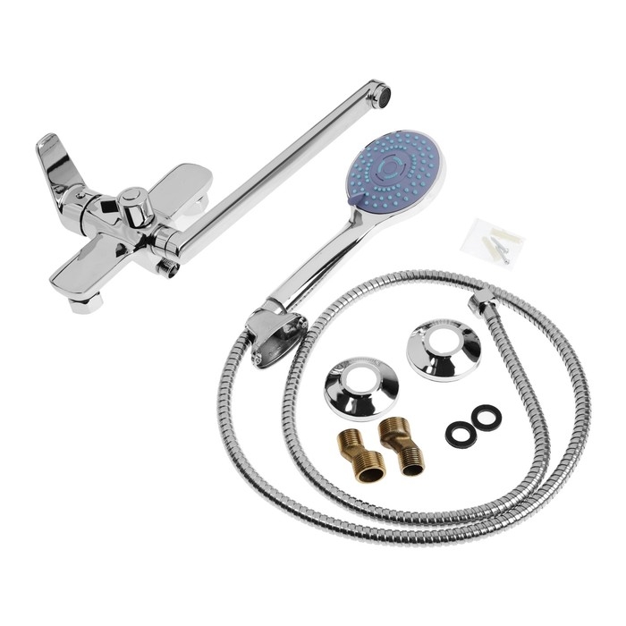 Смеситель для ванны ZEIN Z3847, однорычажный, излив 30 см, душевой набор, лейка 5 реж, хром Смеситель для ванны ZEIN Z3847, однорычажный, излив 30 см, душевой набор, лейка 5 реж, хром