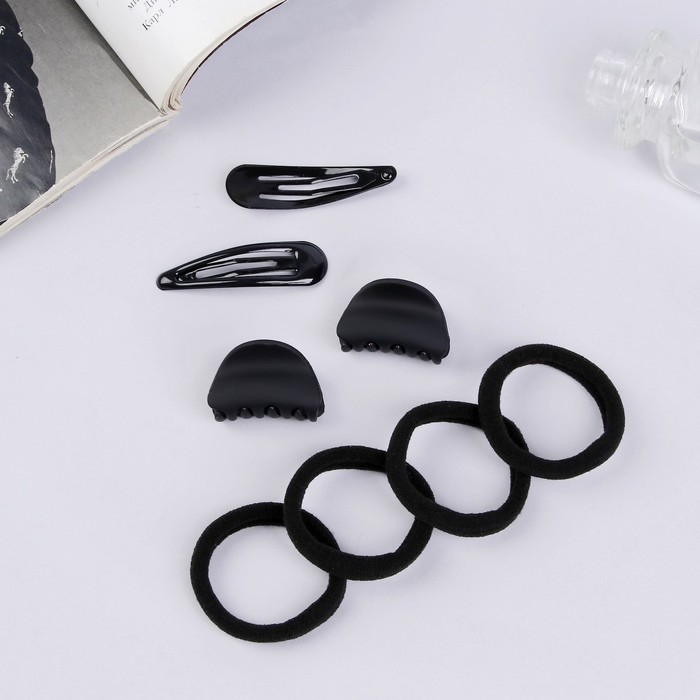 Набор для волос Набор для волос "Новия" (2 невидимки 5 см, 4 резинки, 2 краба 3 см) чёрный