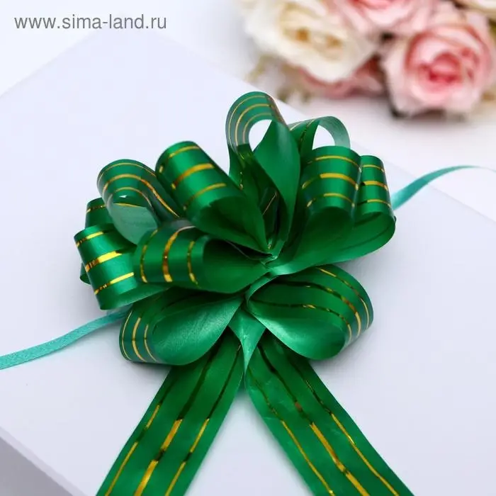 Бант - шар №3 «Золотые полосы», зелёный Бант - шар №3 «Золотые полосы», зелёный