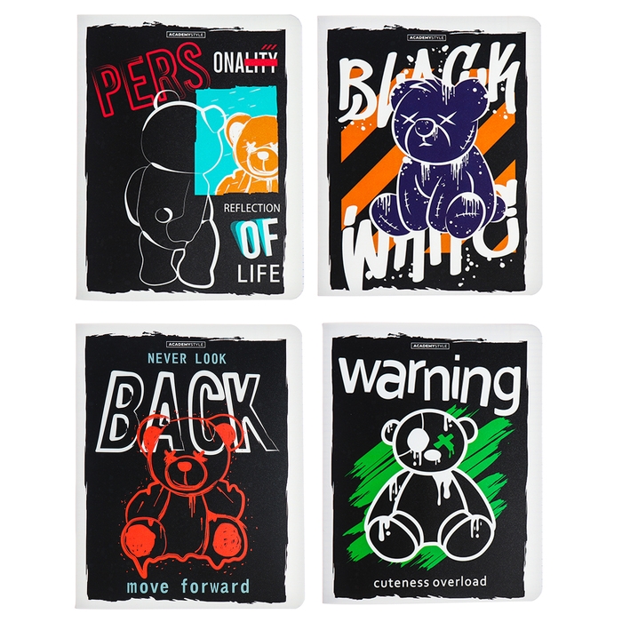 Тетрадь 48 листов в клетку Тетрадь 48 листов в клетку "Модный мишки", обложка пластиковая, МИКС