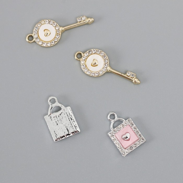 Декор для творчества металл, стразы Декор для творчества металл, стразы "Ключик и замочек с сердцем" набор 2 шт 2,2х1,2 см