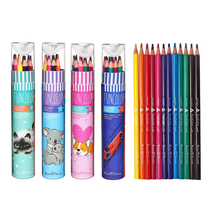 Карандаши цветные 12 цветов Funcolor пластиковые, в картонной тубе, МИКС Карандаши цветные 12 цветов Funcolor пластиковые, в картонной тубе, МИКС