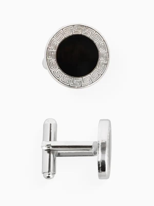 Запонки &laquo;Классика&raquo;, круг с эмалью, окантовка с орнаментом, чёрные, серебре