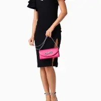 Сумка-клатч женская вечерняя на магните, на длинной цепочке, с декоративным бантом, розовая