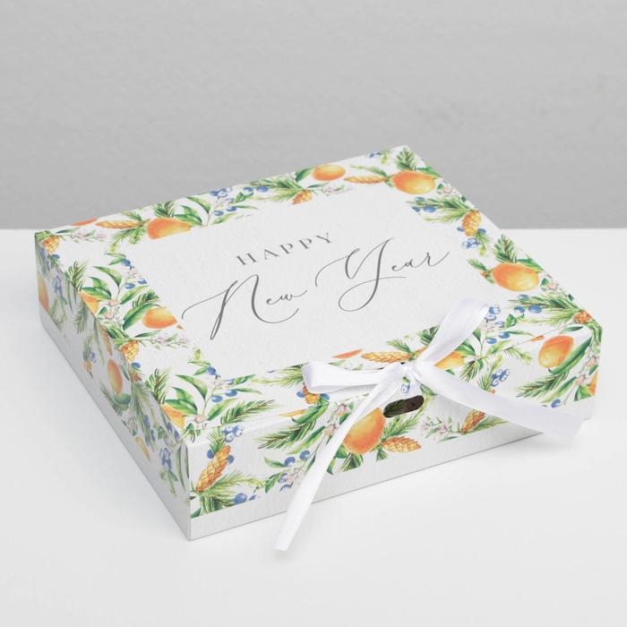 Коробка подарочная новогодняя складная «Мандарины», 20 х 18 х 5 см, Новый год Коробка подарочная новогодняя складная «Мандарины», 20 х 18 х 5 см, Новый год