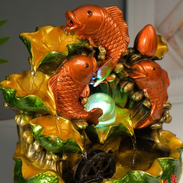 Фонтан настольный от сети, подсветка Фонтан настольный от сети, подсветка "Три карпа" 32х29х19 см