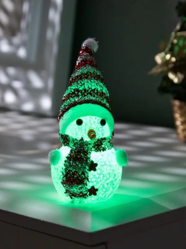 Ёлочная игрушка &laquo;Красный снеговичок&raquo;, 8 см, 1 LED, от батареек AG13&times;3, свечение мульти (RGB)
