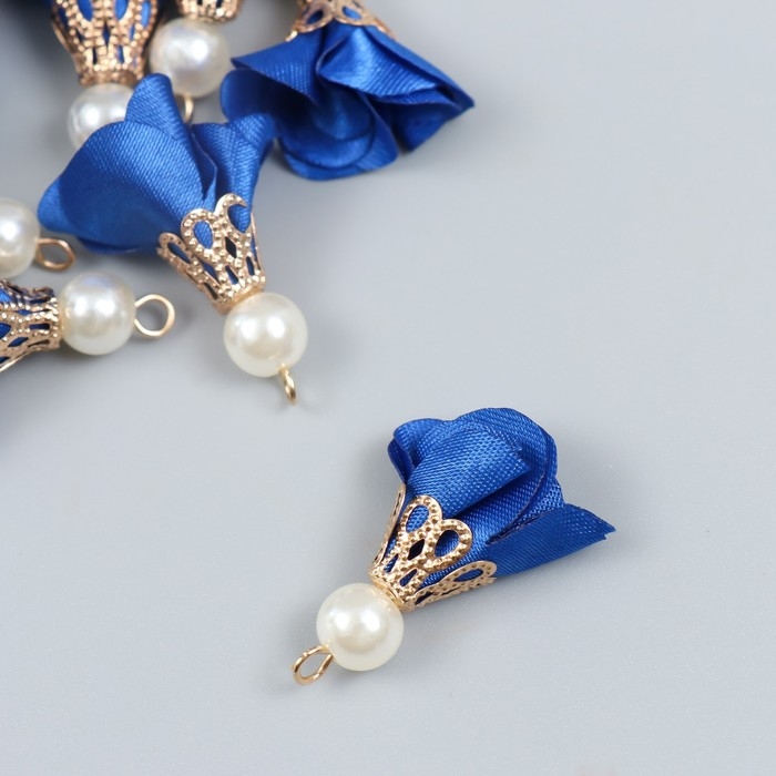 Декор для творчества текстиль Декор для творчества текстиль "Цветок с жемчужиной. Ультрамарин" набор 10 шт 2,5 см