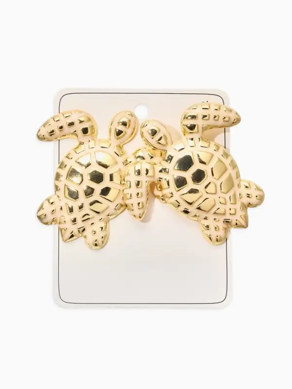 Серьги "Морской мир", черепаха, цвет белый в золоте