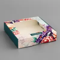 Коробка подарочная сборная с окном, упаковка, «Цветочки», 13×13×3 см