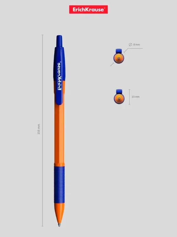 Ручка шариковая автоматическая ErichKrause R-301 Orange Matic & Grip, узел 0.7 мм, синяя, резиновый упор