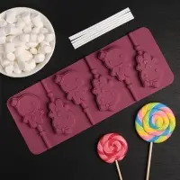 Форма для леденцов Доляна «Девочка, мальчик», силикон, 24×9,5 см, 6 ячеек, с палочками, цвет МИКС Форма для леденцов Доляна «Девочка, мальчик», силикон, 24×9,5 см, 6 ячеек, с палочками, цвет МИКС