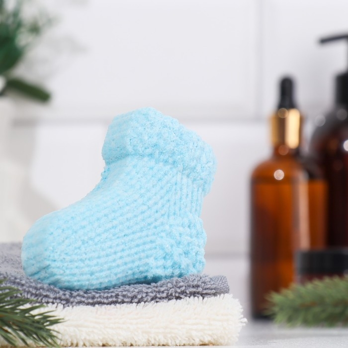 Бомбочка для ванны Бомбочка для ванны "Новогодний Носочек" с ароматом хвойного леса, синяя, 80 гр