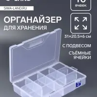 Органайзер для хранения мелочей QF, 10 съёмных ячеек, с подвесом, 31&times;20.5&times;6 см, прозрачный