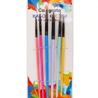 Набор кистей для рисования, пони, 6 штук: № 2, 4, 6, 8, 10, 12, круглые, с цветными ручками, пастель, международный размер