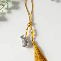 Подвеска металл, текстиль &laquo;Мешок с кисточкой&raquo;, золотистый с серебром, 2&times;4.5&times;14 см