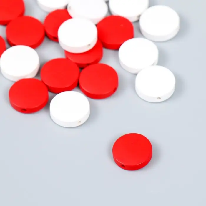 Бусины для творчества дерево Бусины для творчества дерево "Плоский круг" набор 20 шт белый, красный 0,4х1,5х1,5 см