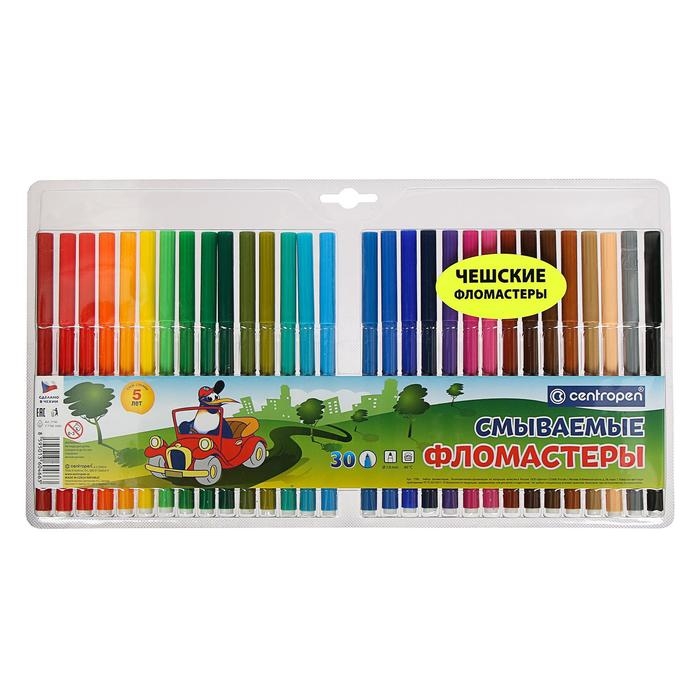Фломастеры 30 цветов 1.8 мм Centropen 7790 Washable, блистер, европодвес, линия 1.0 мм Фломастеры 30 цветов 1.8 мм Centropen 7790 Washable, блистер, европодвес, линия 1.0 мм